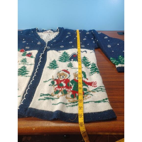 Vintage Nutcracker Cardigan Christmas Bear Holiday Skiing Snowing Festive Fun - Picture 7 of 9